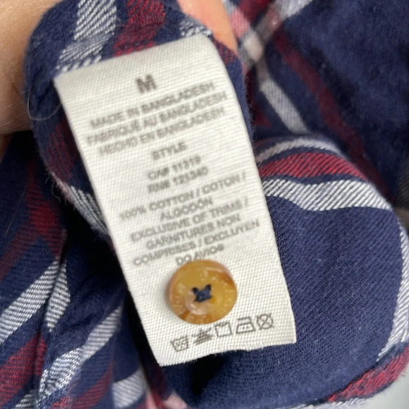 GARAGE Boyfriend Fit Plaid Hooded Flannel Shirt Navy Blue Burgundy White Size M - Picture 10 of 13